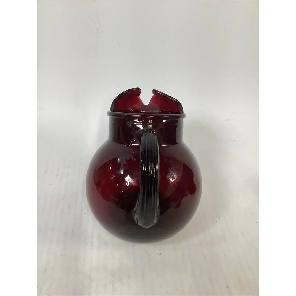 Vtg Anchor Hocking Royal Ruby Red Tilt Ball Pitcher w/Ice Lip & 2 Tumblers
